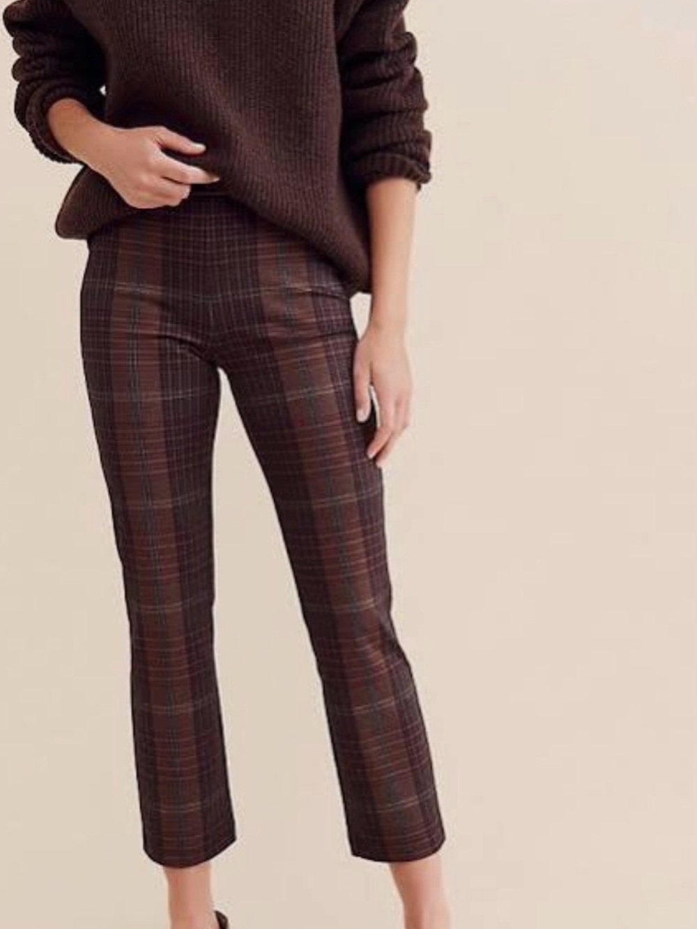Anthropologie Brown Plaid Cropped Slim Pants